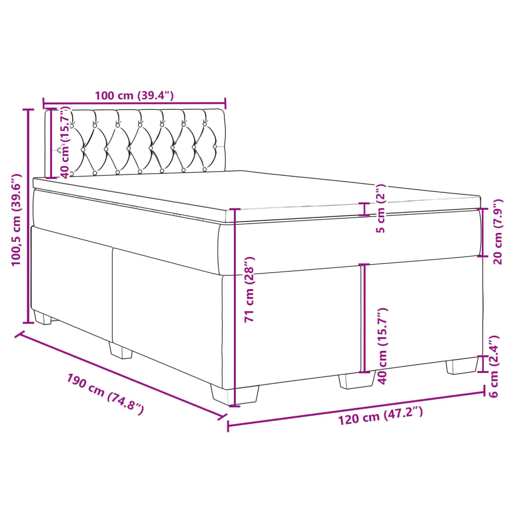 Boxspringbett mit Matratze Dunkelgrau 120x190 cm Stoff