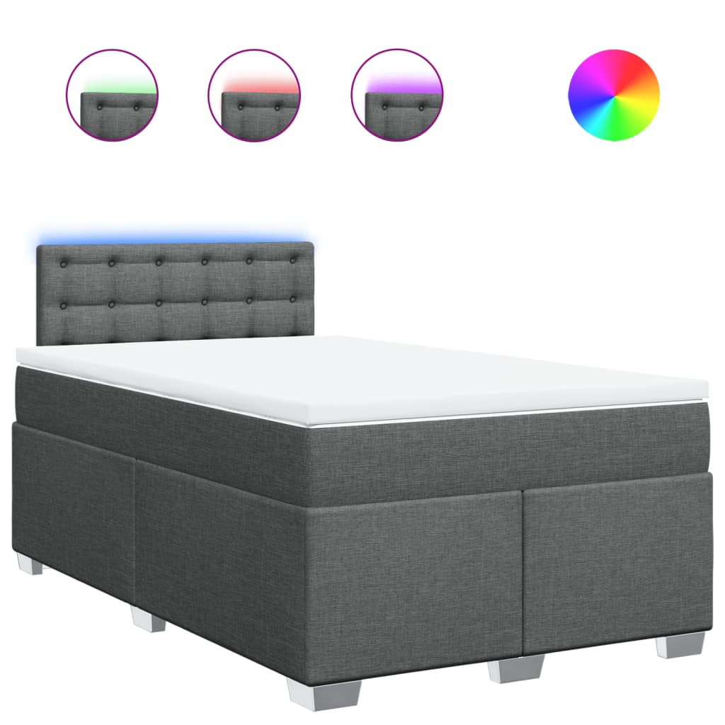 Box spring bed with mattress dark grey 120x200 cm fabric