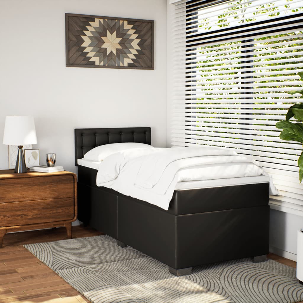 Lit à sommier tapissier avec matelas noir 90x190 cm en similicuir