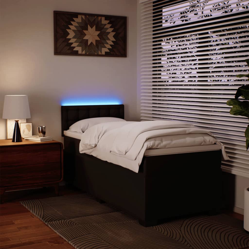 Lit à sommier tapissier avec matelas noir 90x190 cm en similicuir