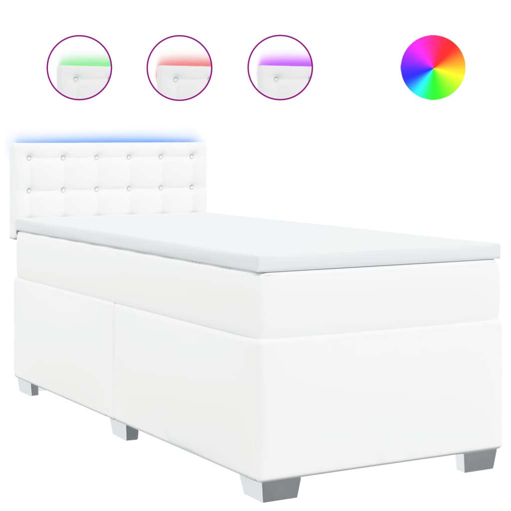 Lit à sommier tapissier avec matelas blanc 90x190 cm en similicuir