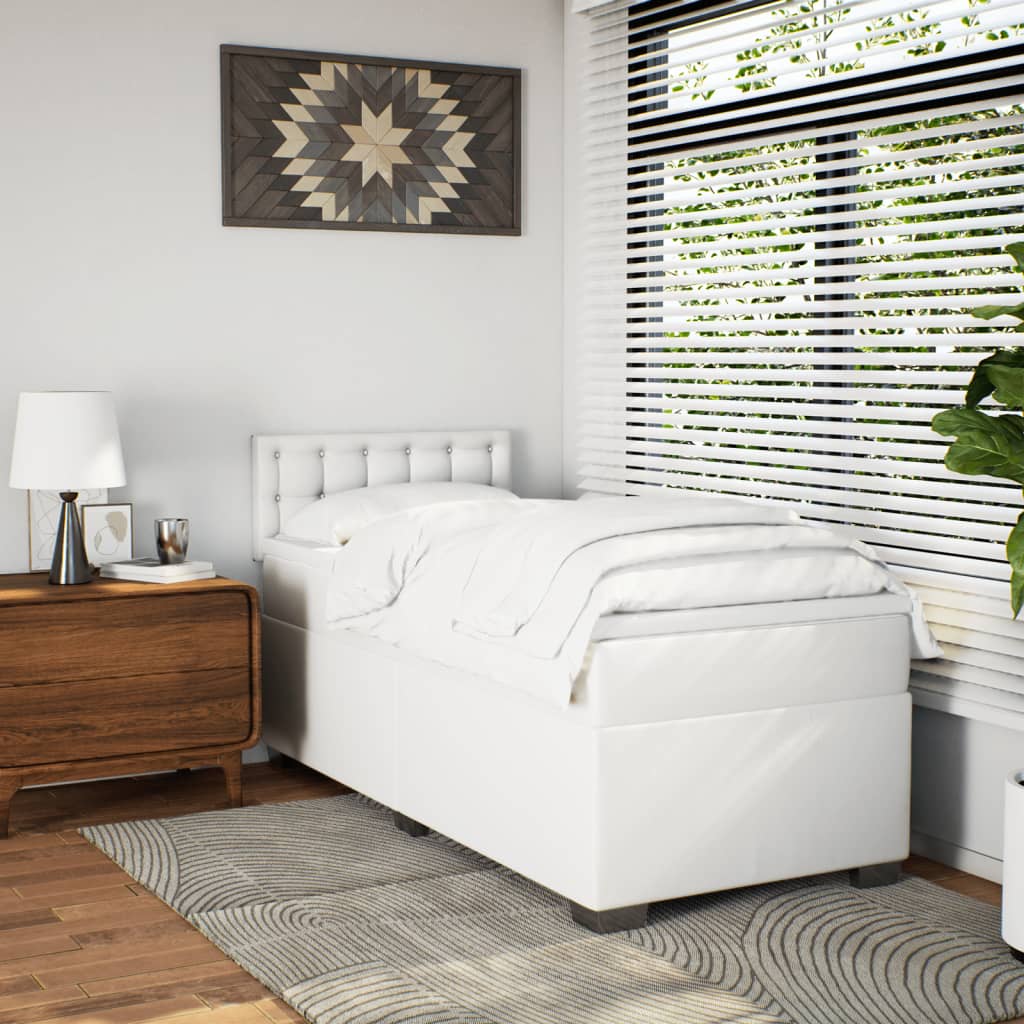 Lit à sommier tapissier avec matelas blanc 90x190 cm en similicuir