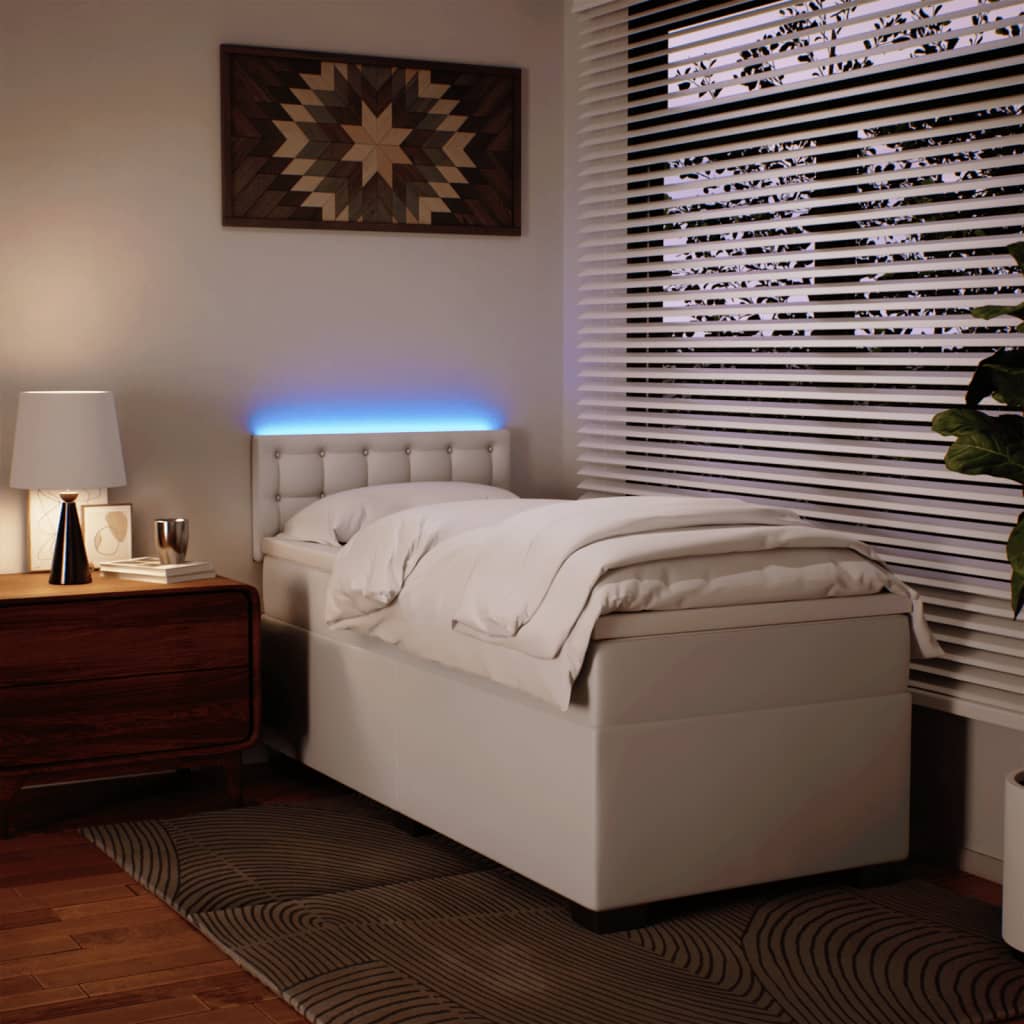 Lit à sommier tapissier avec matelas blanc 90x190 cm en similicuir