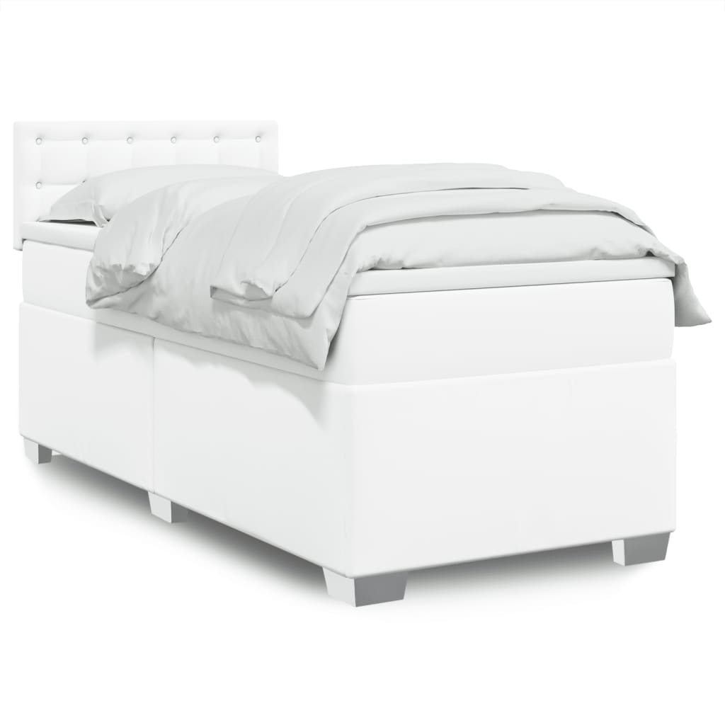 Lit à sommier tapissier avec matelas blanc 90x190 cm en similicuir