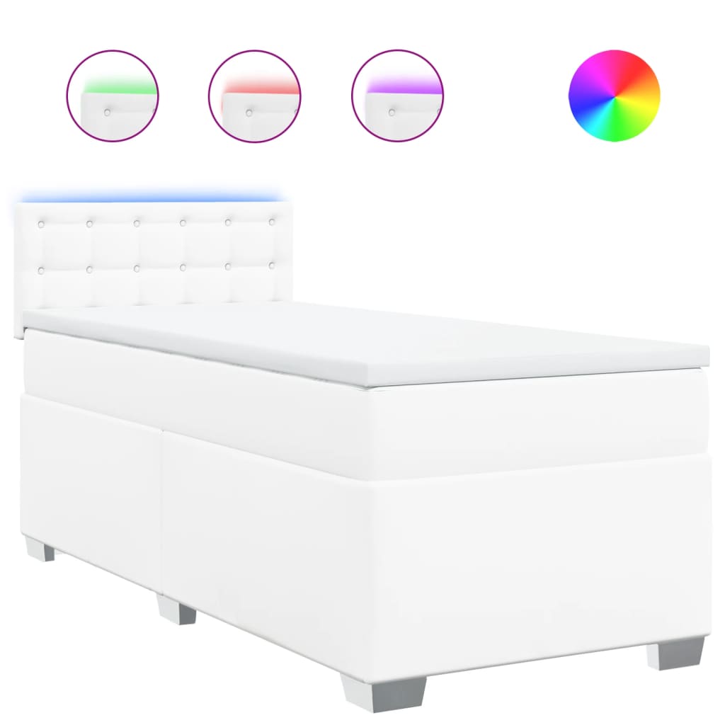 Lit à sommier tapissier avec matelas blanc 90x200 cm en similicuir