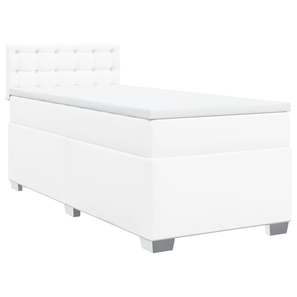 Lit à sommier tapissier avec matelas blanc 90x200 cm en similicuir