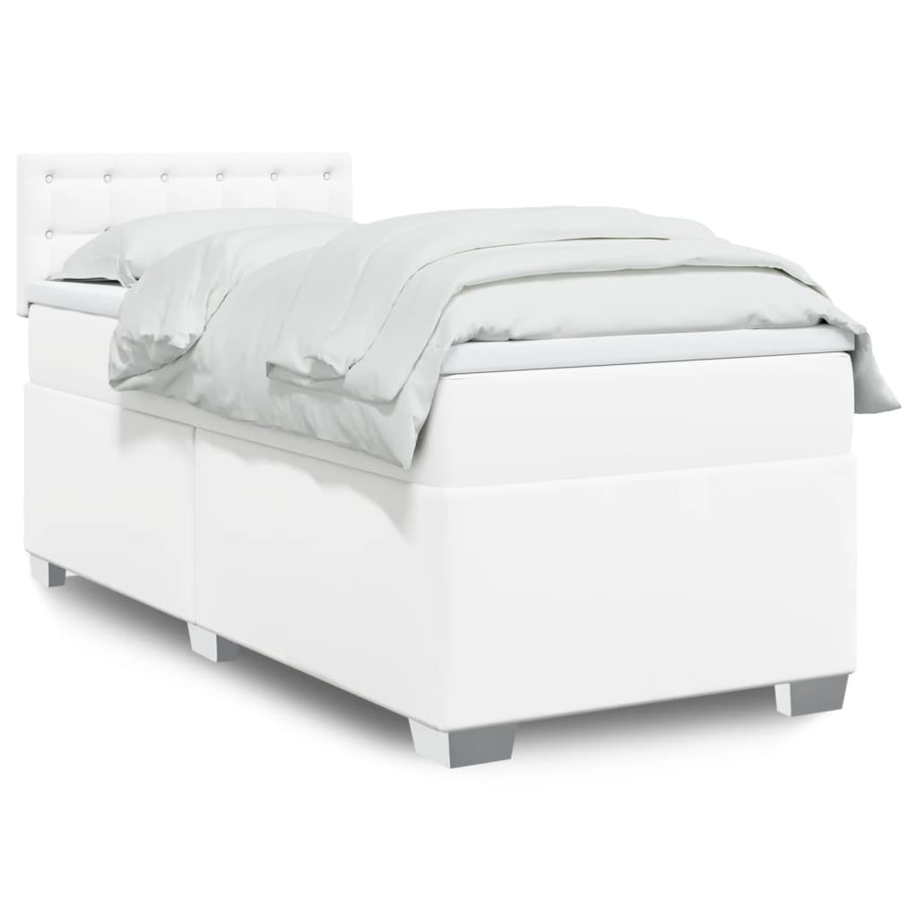 Lit à sommier tapissier avec matelas blanc 90x200 cm en similicuir
