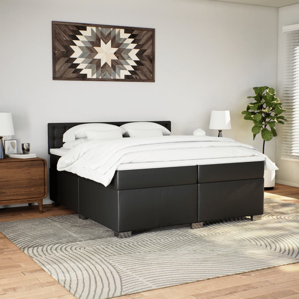 Lit à sommier tapissier avec matelas noir 200x200 cm en similicuir