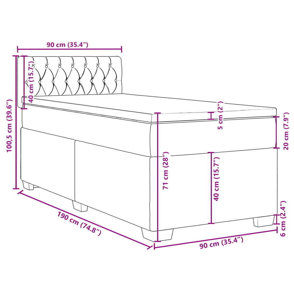 Boxspringbett mit Matratze Dunkelgrau Einzelbett Samt