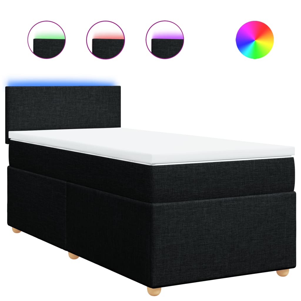 Lit à sommier tapissier avec matelas tissu noir 80x200 cm