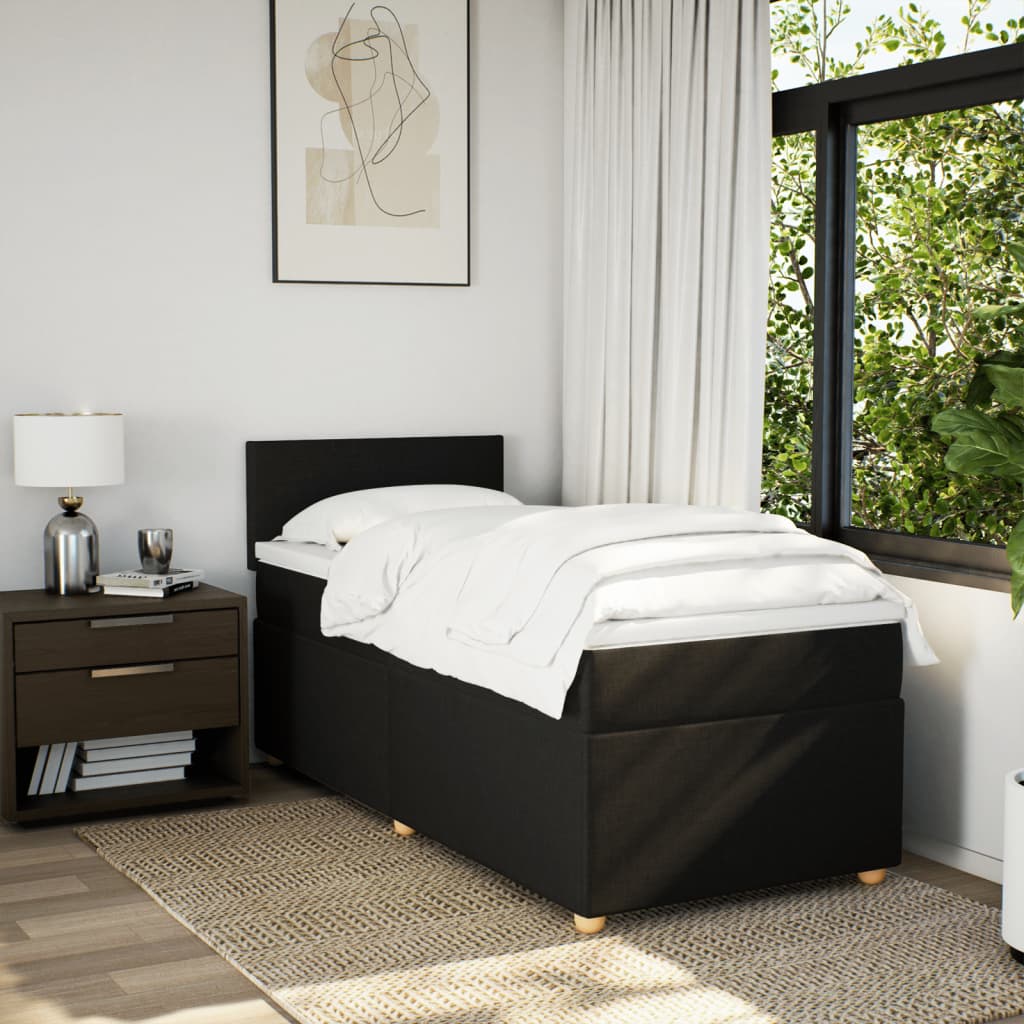 Lit à sommier tapissier avec matelas tissu noir 80x200 cm