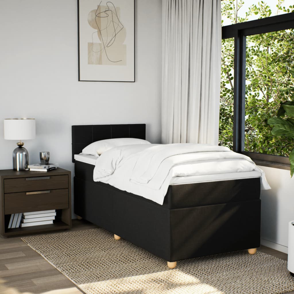 Lit à sommier tapissier avec matelas tissu noir 80x200 cm
