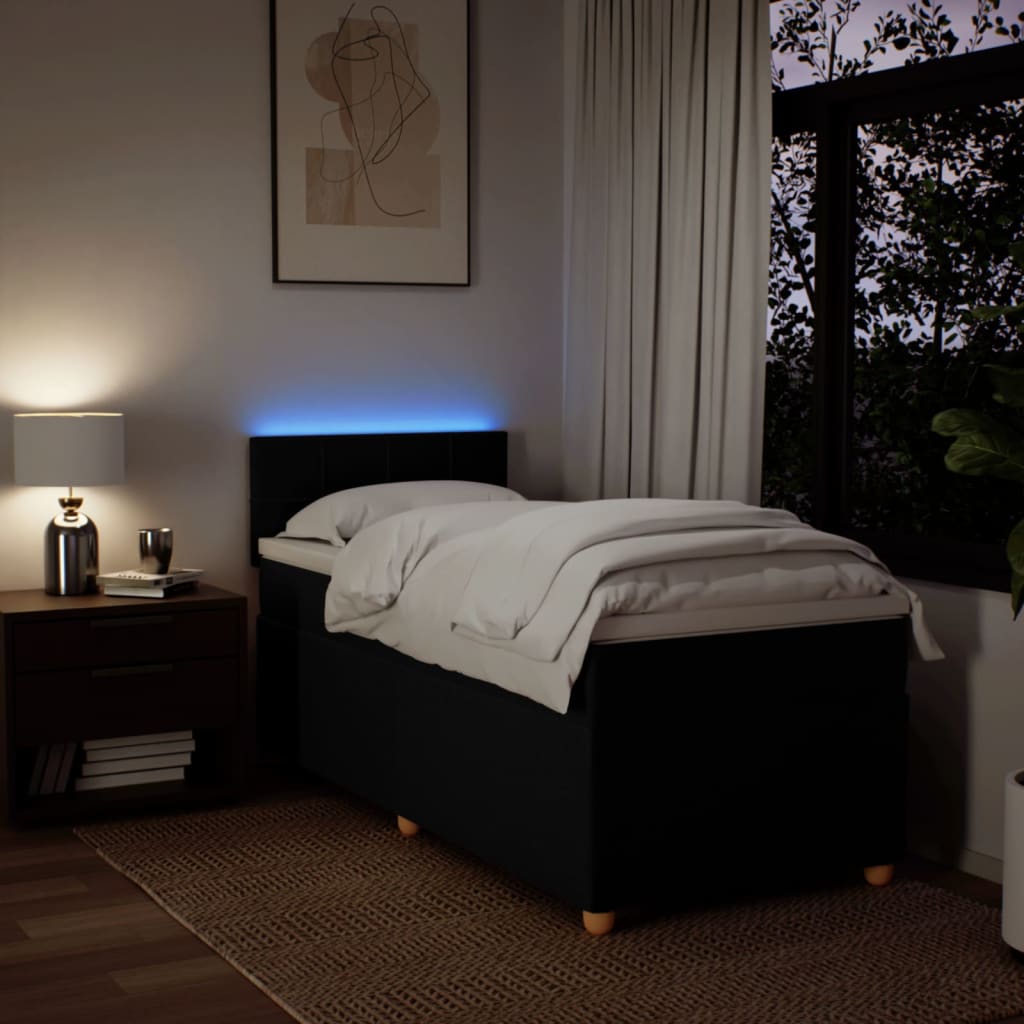 Lit à sommier tapissier avec matelas tissu noir 80x200 cm