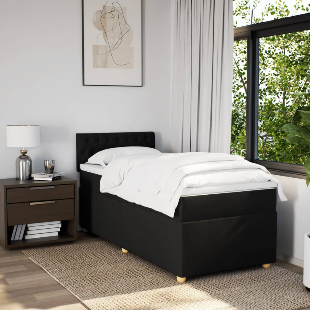 Lit à sommier tapissier avec matelas tissu noir 80x200 cm