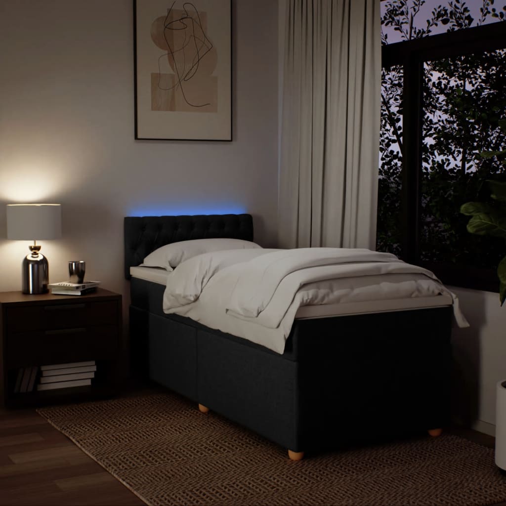 Lit à sommier tapissier avec matelas tissu noir 80x200 cm