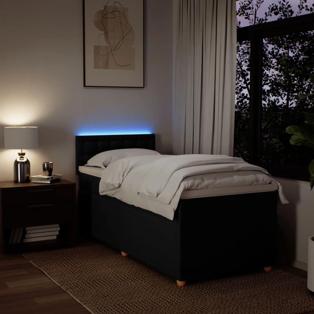 Lit à sommier tapissier avec matelas tissu noir 80x200 cm