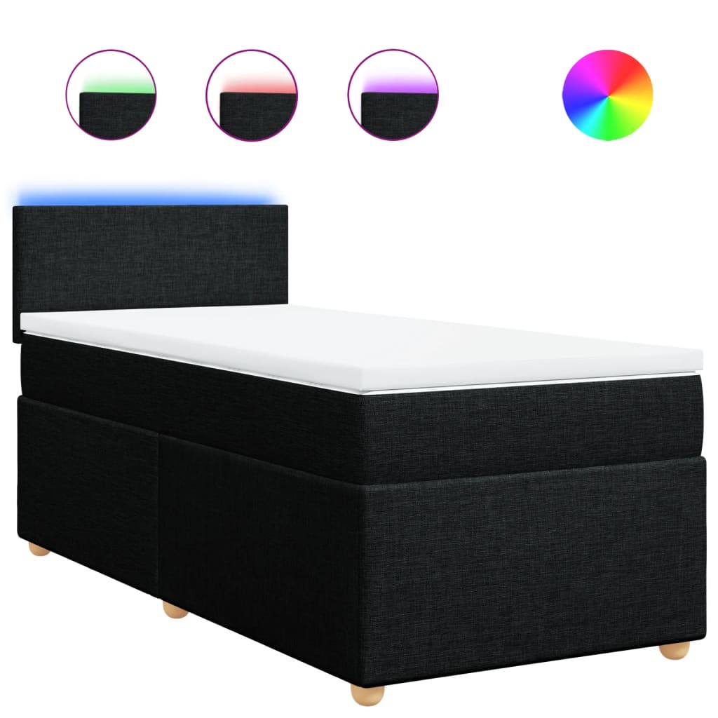 Lit sommier tapissier avec matelas tissu noir 90x190 cm