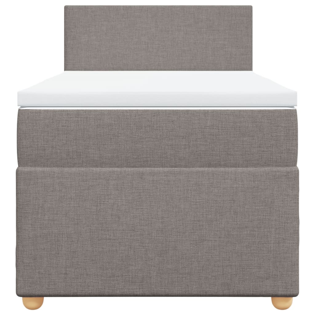 Lit sommier tapissier avec matelas tissu taupe 90x190 cm