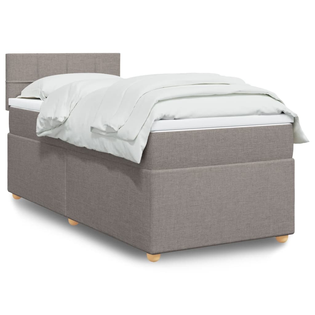 Lit sommier tapissier avec matelas tissu taupe 90x190 cm