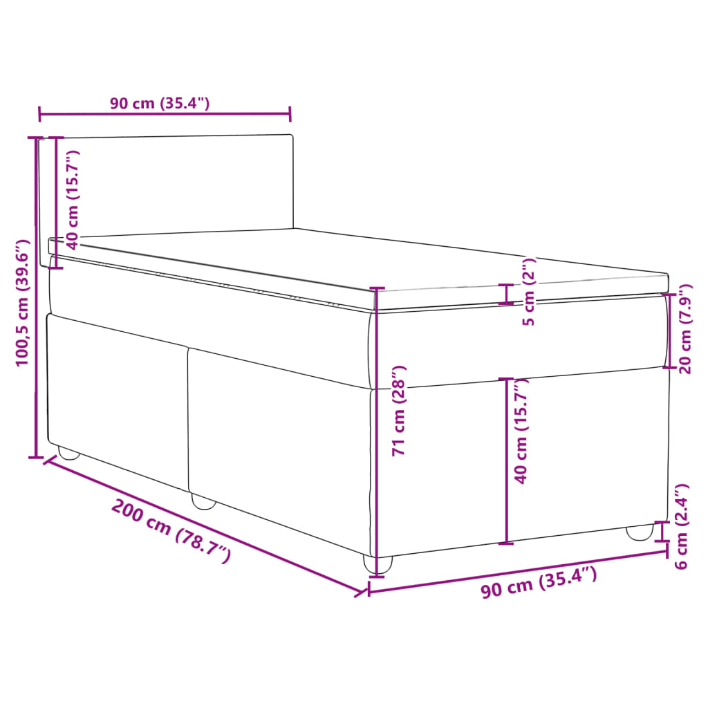 Boxspringbett mit Matratze Dunkelgrau 90x200 cm Stoff