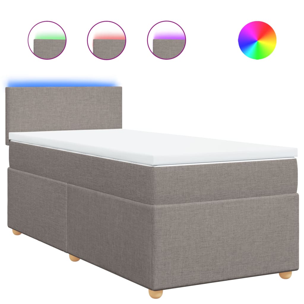 Lit sommier tapissier avec matelas tissu taupe 90x200 cm