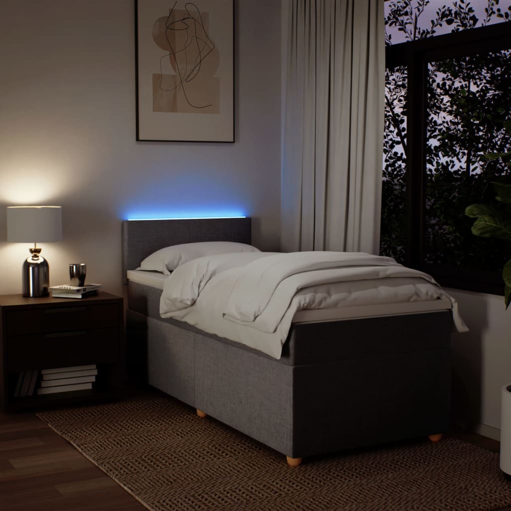 Lit sommier tapissier avec matelas tissu taupe 90x200 cm