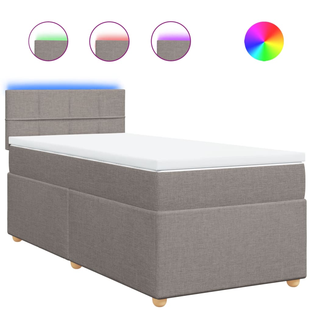 Lit sommier tapissier avec matelas tissu taupe 90x200 cm