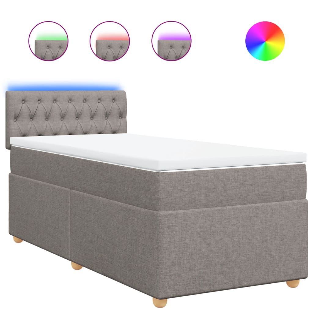 Lit sommier tapissier avec matelas tissu taupe 90x200 cm