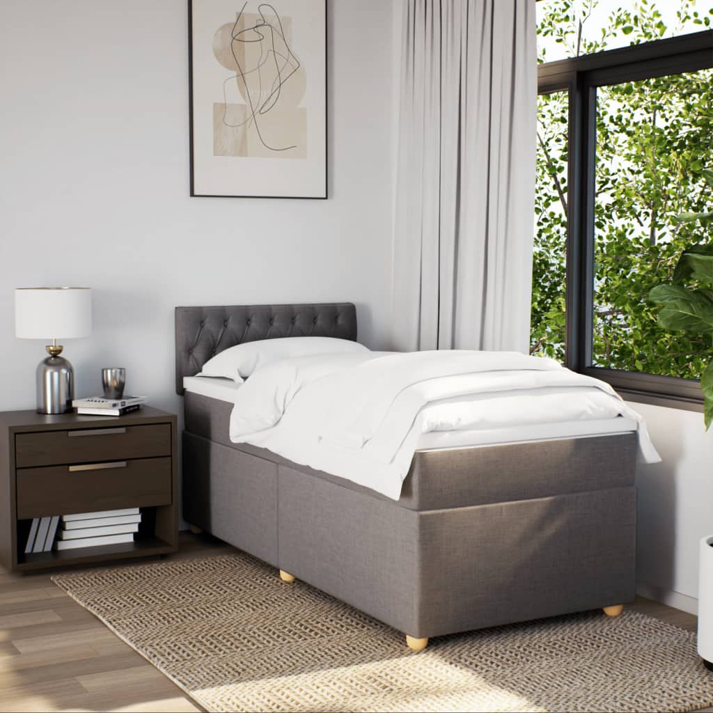 Lit sommier tapissier avec matelas tissu taupe 90x200 cm