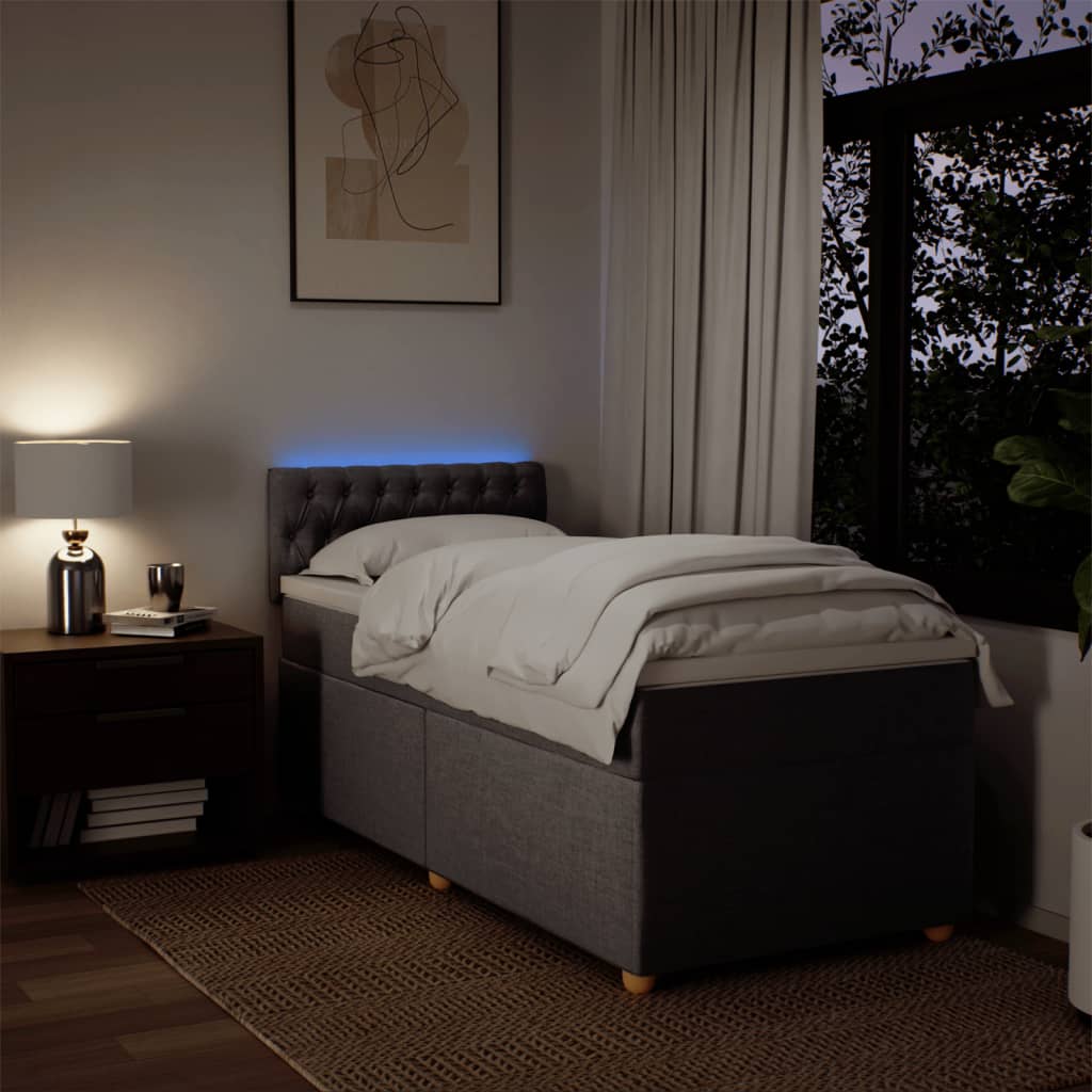 Lit sommier tapissier avec matelas tissu taupe 90x200 cm