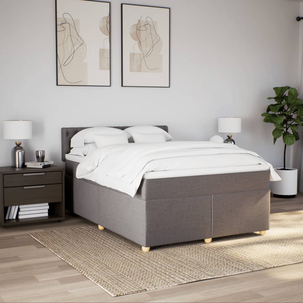 Lit sommier tapissier avec matelas tissu taupe 160x200 cm