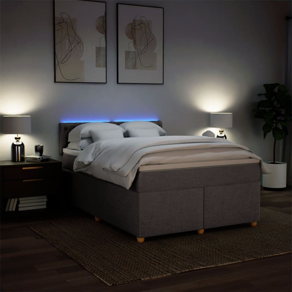 Lit sommier tapissier avec matelas tissu taupe 160x200 cm