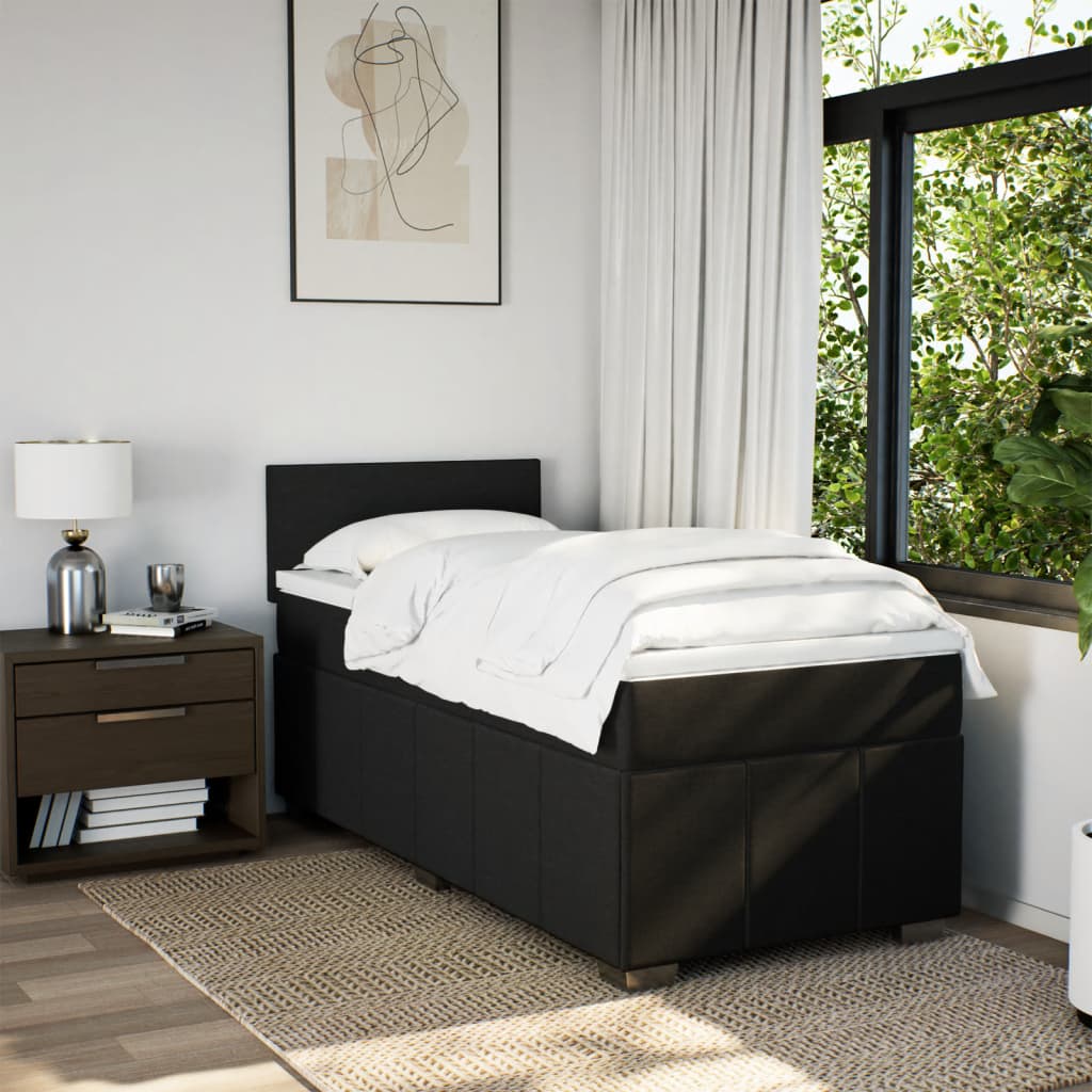 Lit à sommier tapissier avec matelas tissu noir 80x200 cm