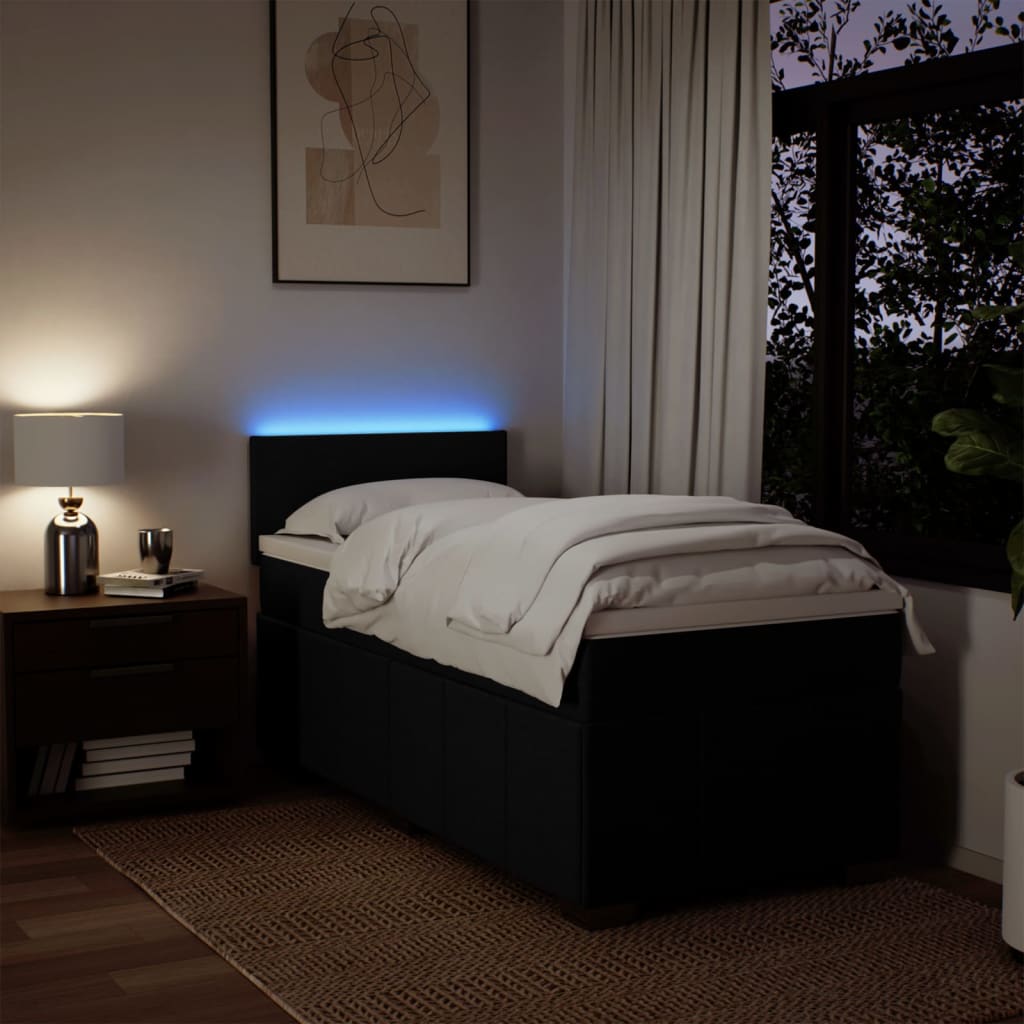 Lit à sommier tapissier avec matelas tissu noir 80x200 cm