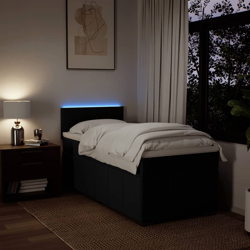Lit à sommier tapissier avec matelas tissu noir 80x200 cm