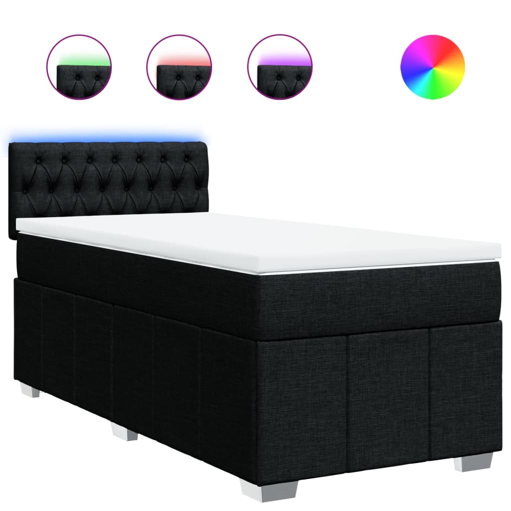 Lit à sommier tapissier avec matelas tissu noir 80x200 cm