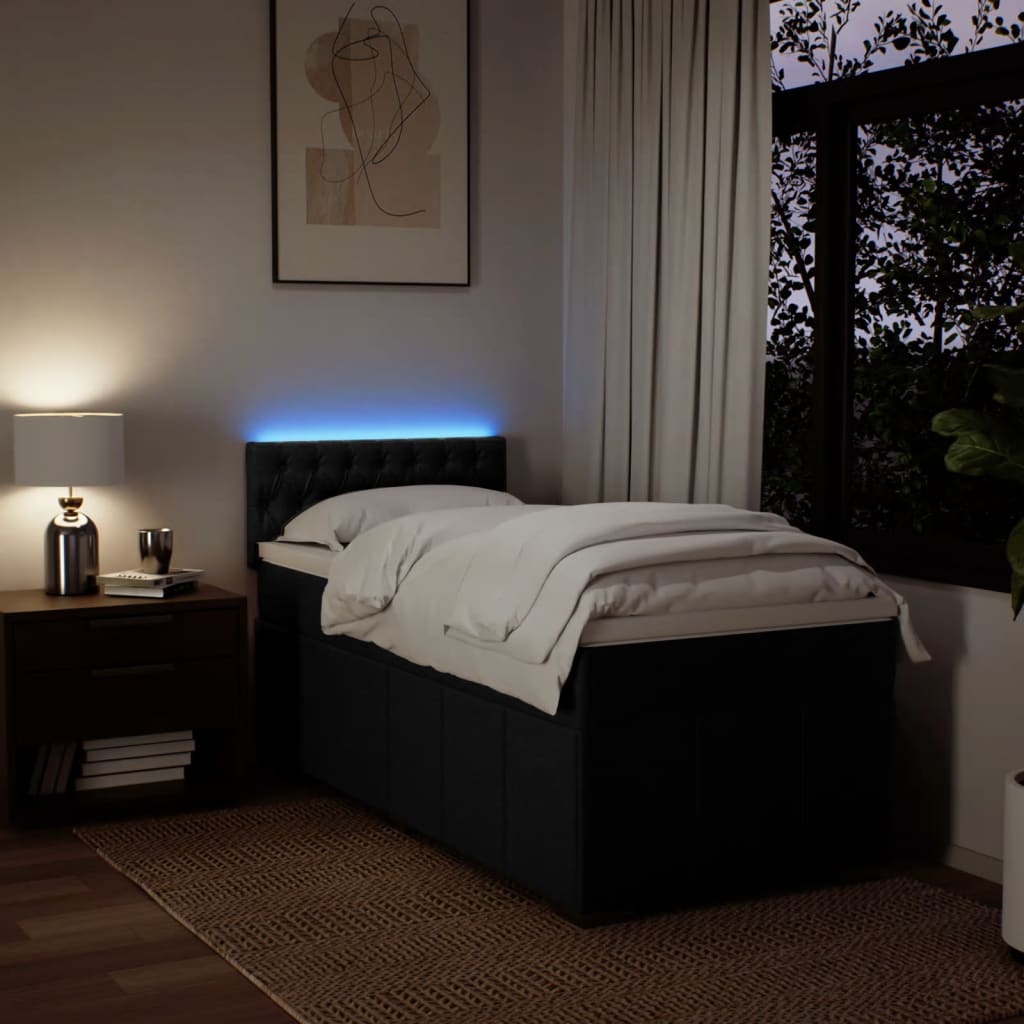 Lit à sommier tapissier avec matelas tissu noir 80x200 cm
