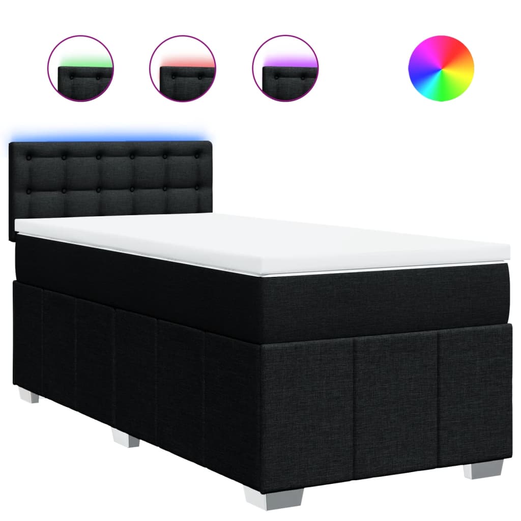 Lit à sommier tapissier avec matelas tissu noir 80x200 cm