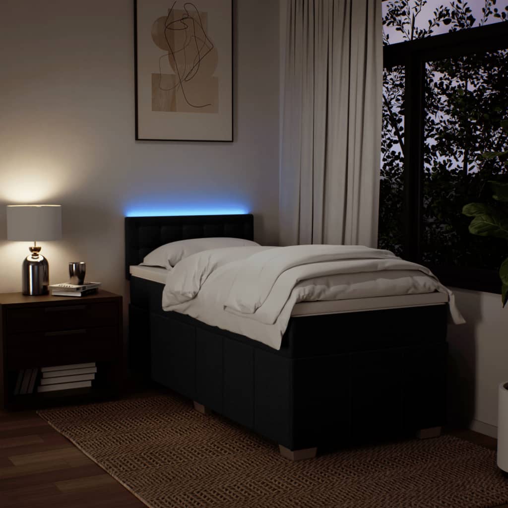Lit à sommier tapissier avec matelas tissu noir 80x200 cm