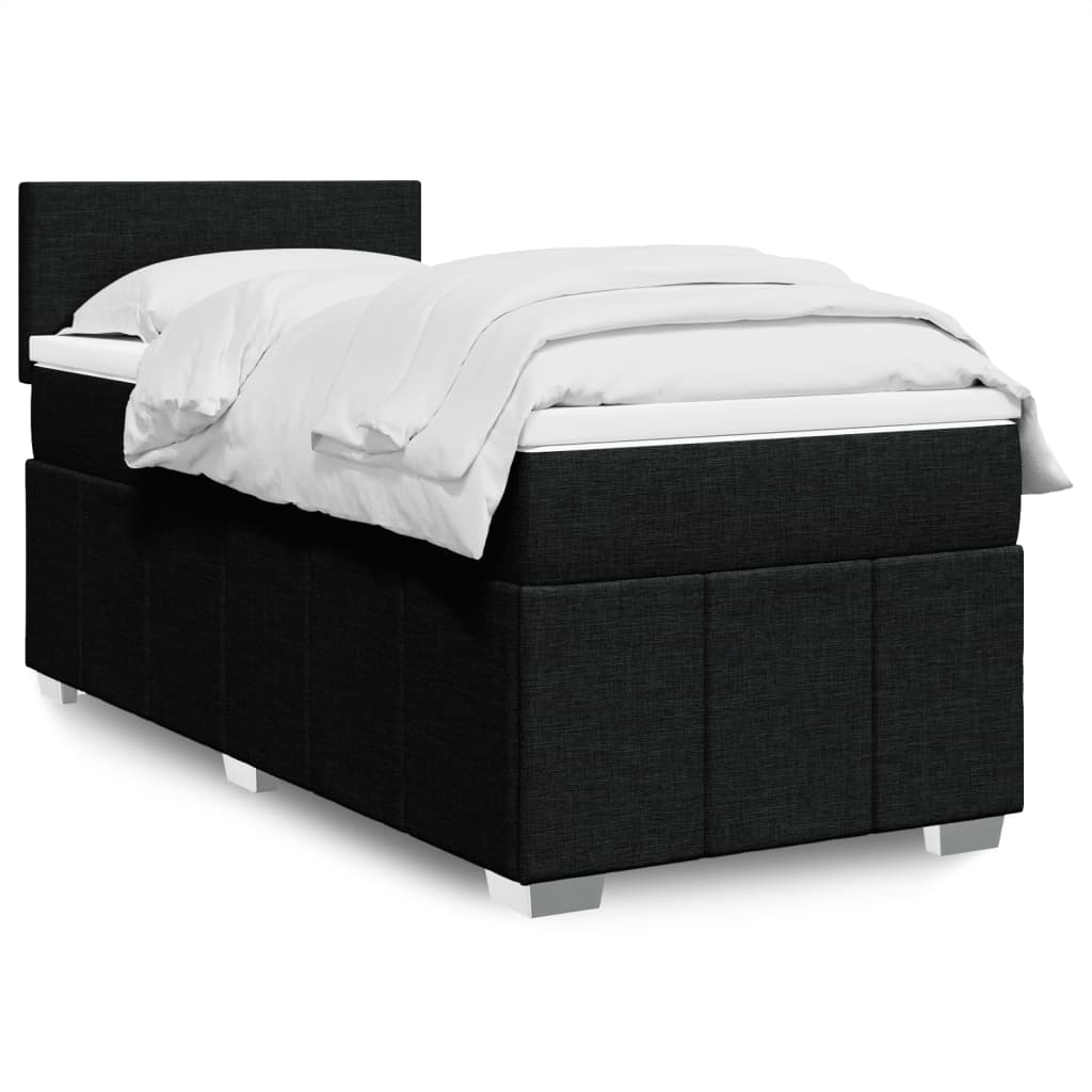 Lit sommier tapissier avec matelas tissu noir 90x190 cm