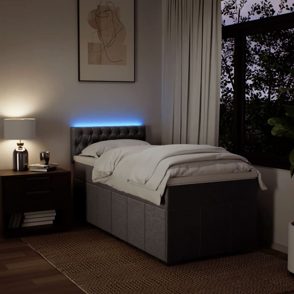 Lit sommier tapissier avec matelas tissu taupe 90x190 cm