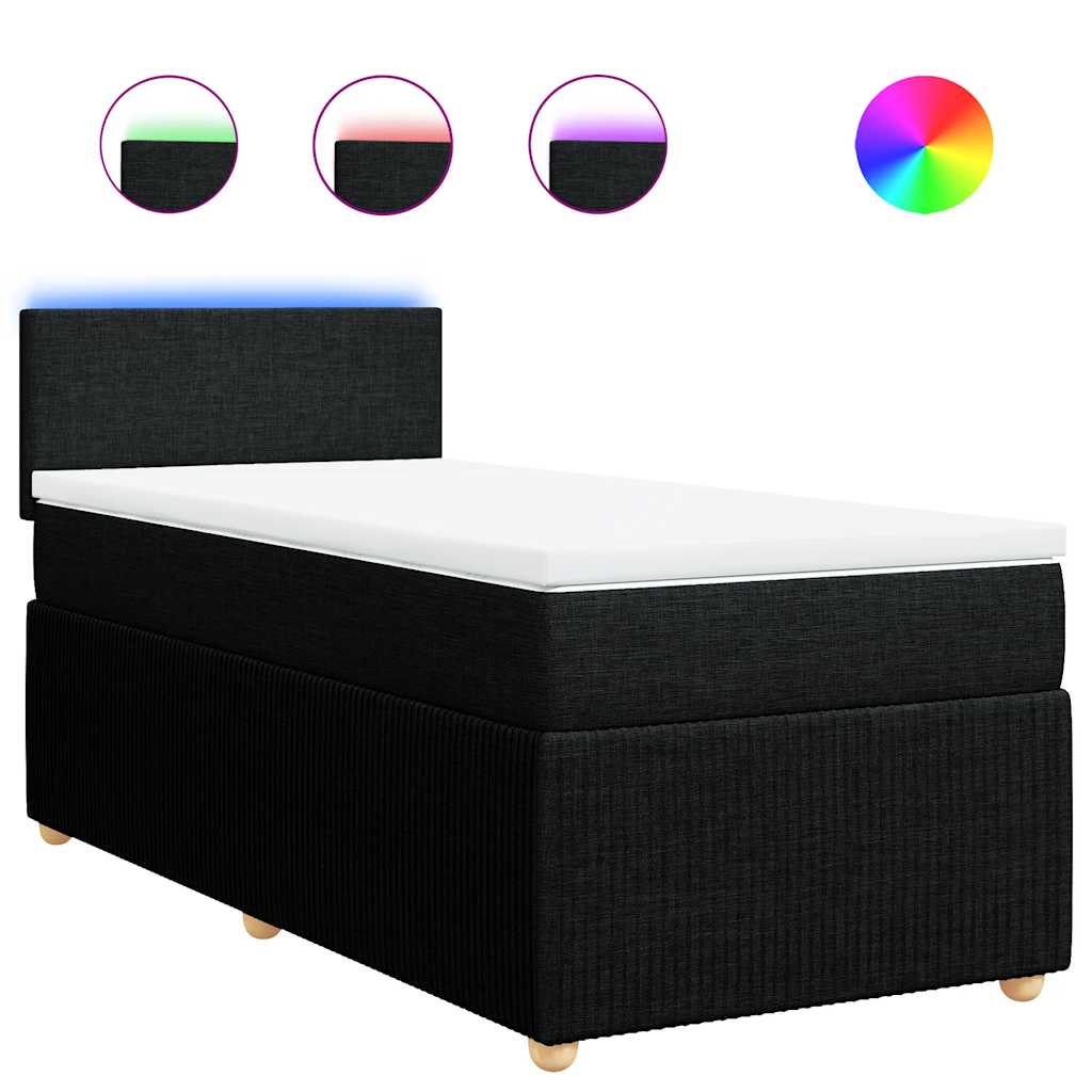 Lit à sommier tapissier avec matelas tissu noir 80x200 cm