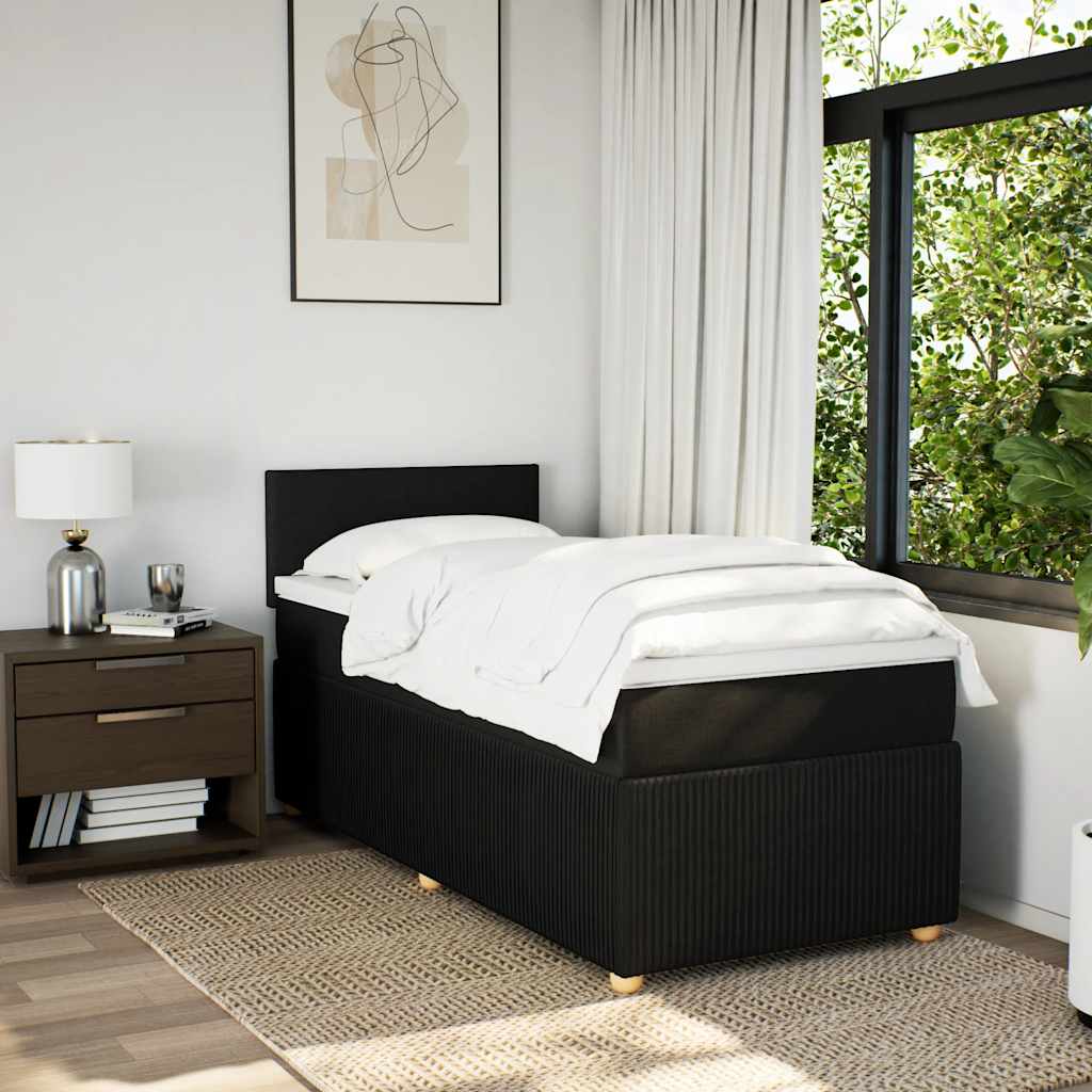 Lit à sommier tapissier avec matelas tissu noir 80x200 cm
