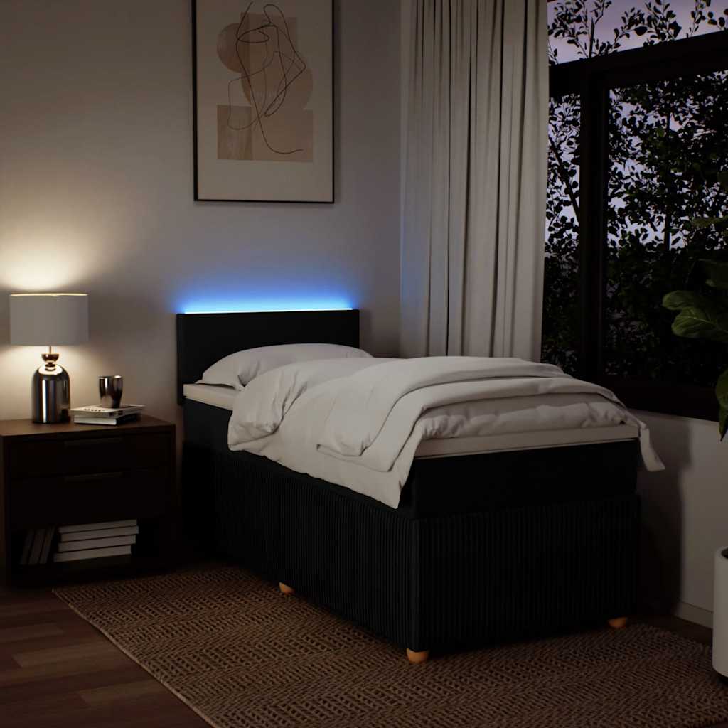 Lit à sommier tapissier avec matelas tissu noir 80x200 cm