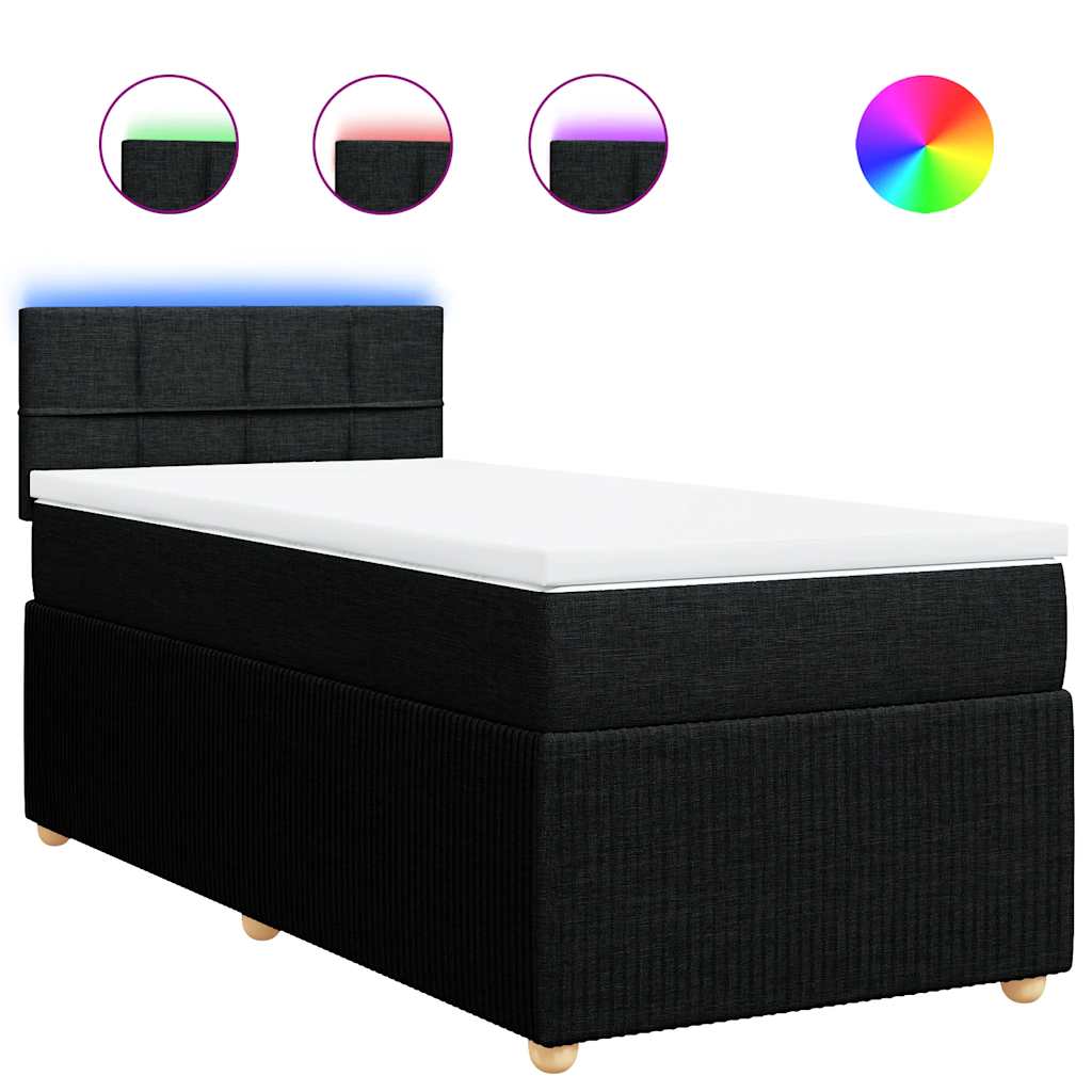 Lit à sommier tapissier avec matelas tissu noir 80x200 cm