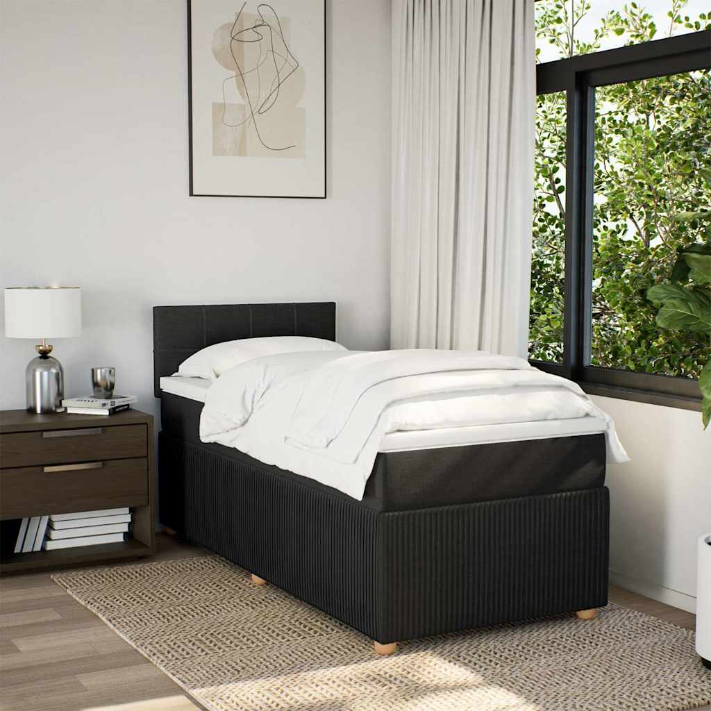 Lit à sommier tapissier avec matelas tissu noir 80x200 cm