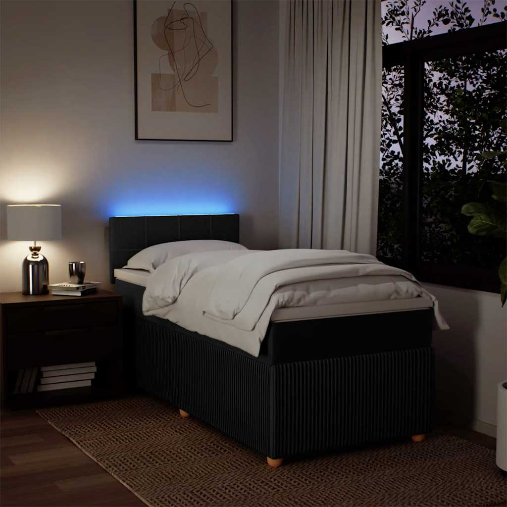 Lit à sommier tapissier avec matelas tissu noir 80x200 cm