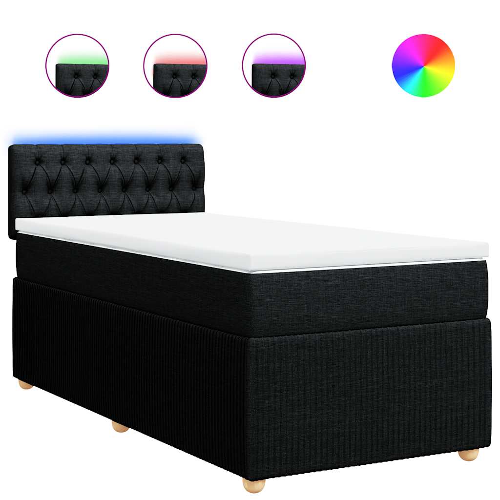 Lit à sommier tapissier avec matelas tissu noir 80x200 cm