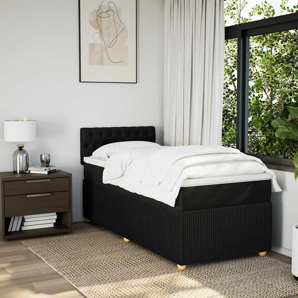 Lit à sommier tapissier avec matelas tissu noir 80x200 cm