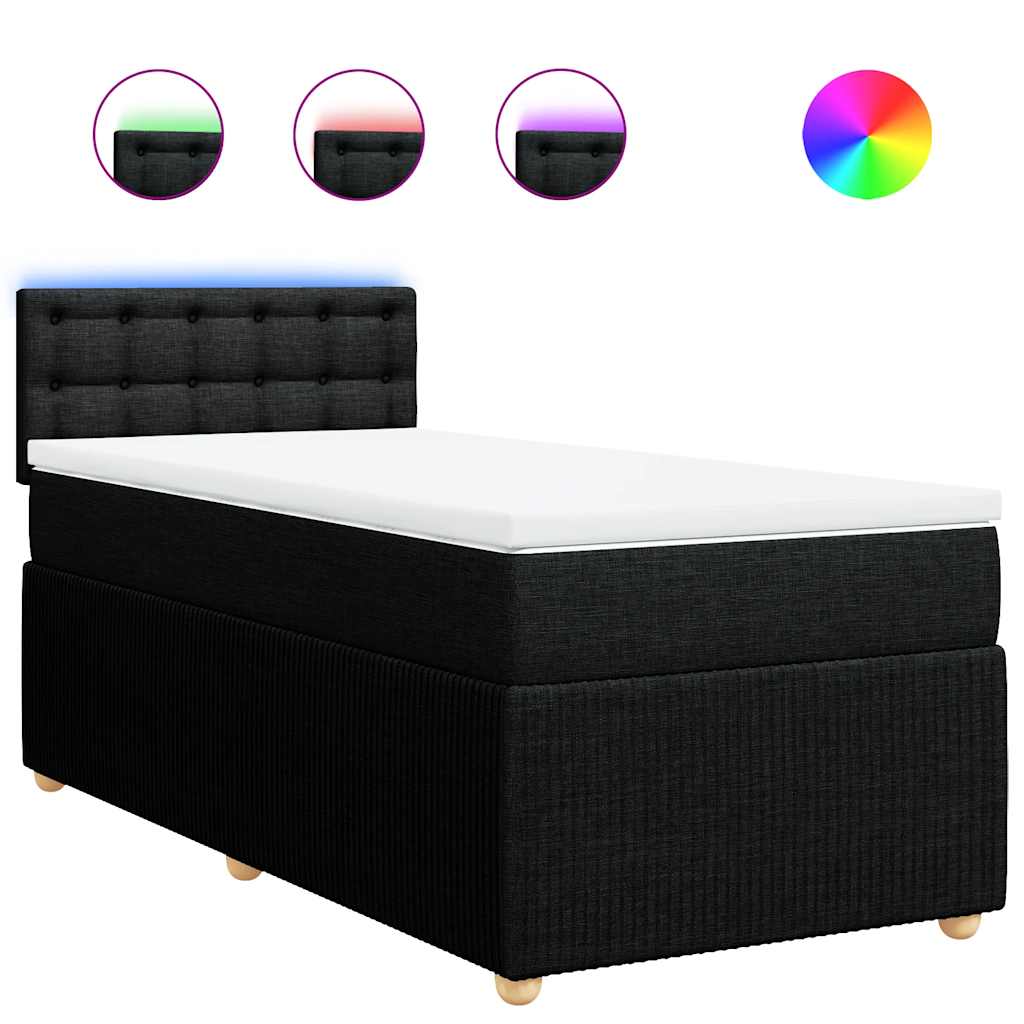 Lit à sommier tapissier avec matelas tissu noir 80x200 cm